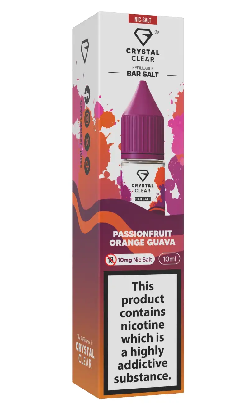 Passionfruit Orange Guava Nic Salt E-Liquid by Crystal Clear Bar Salts 10ml - 10mg